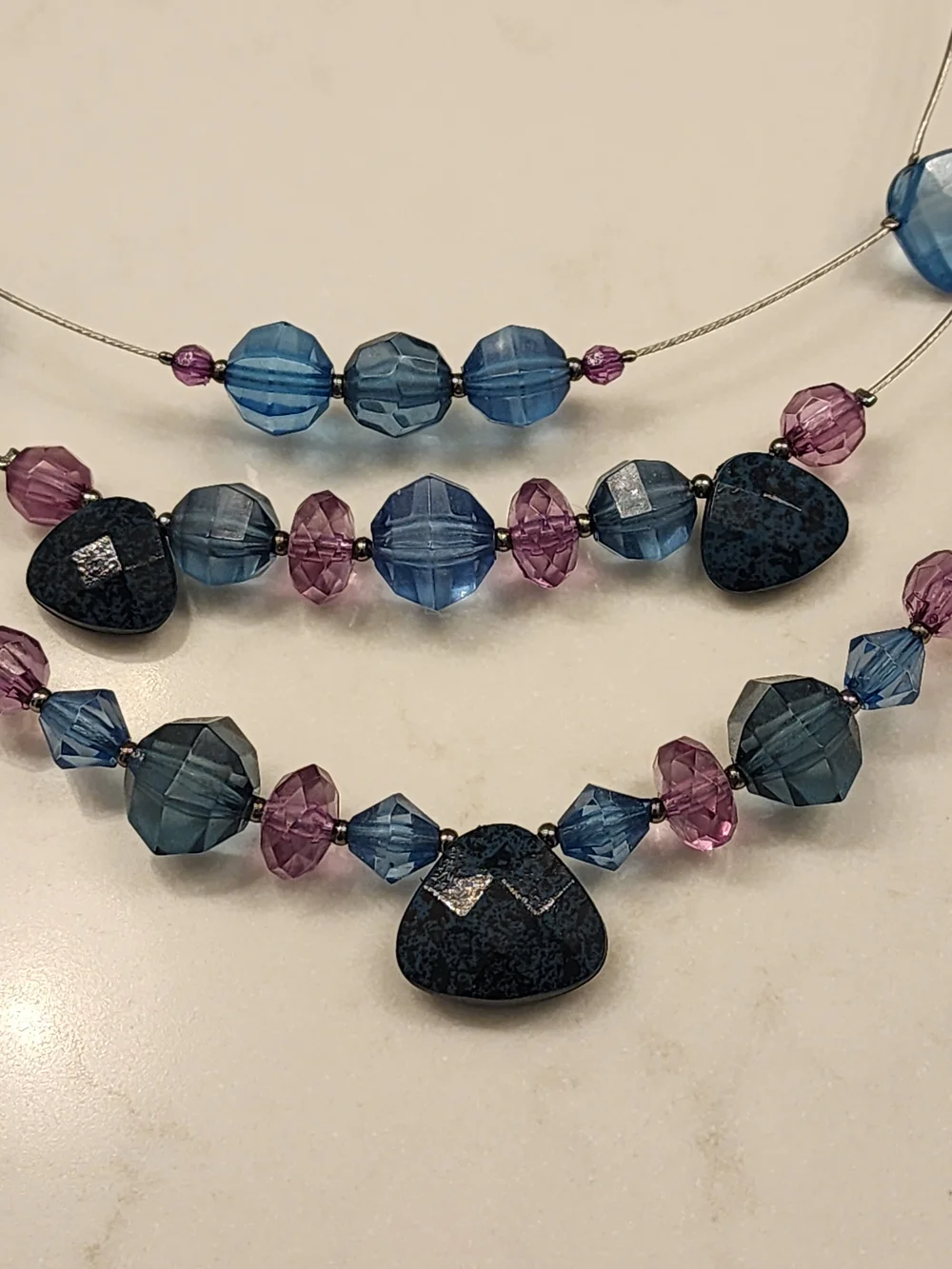 Napier Blue Purple Beaded Necklace  Matching Earrings Set Multi-Strand Statement